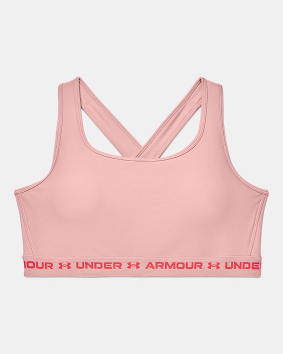 Damen Armour® Mid Crossback Heather Sport-BH, Pink, pdpMainDesktop image number 2